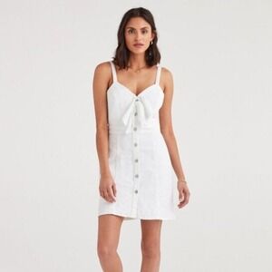 NWT 7 For All Mankind White Denim Mini Dress Button Front Tie Sleeveless XS $259
